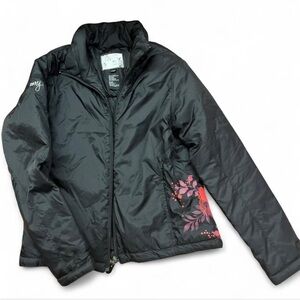 Roxy Black and pink puffer jacket with floral #pufferjacket